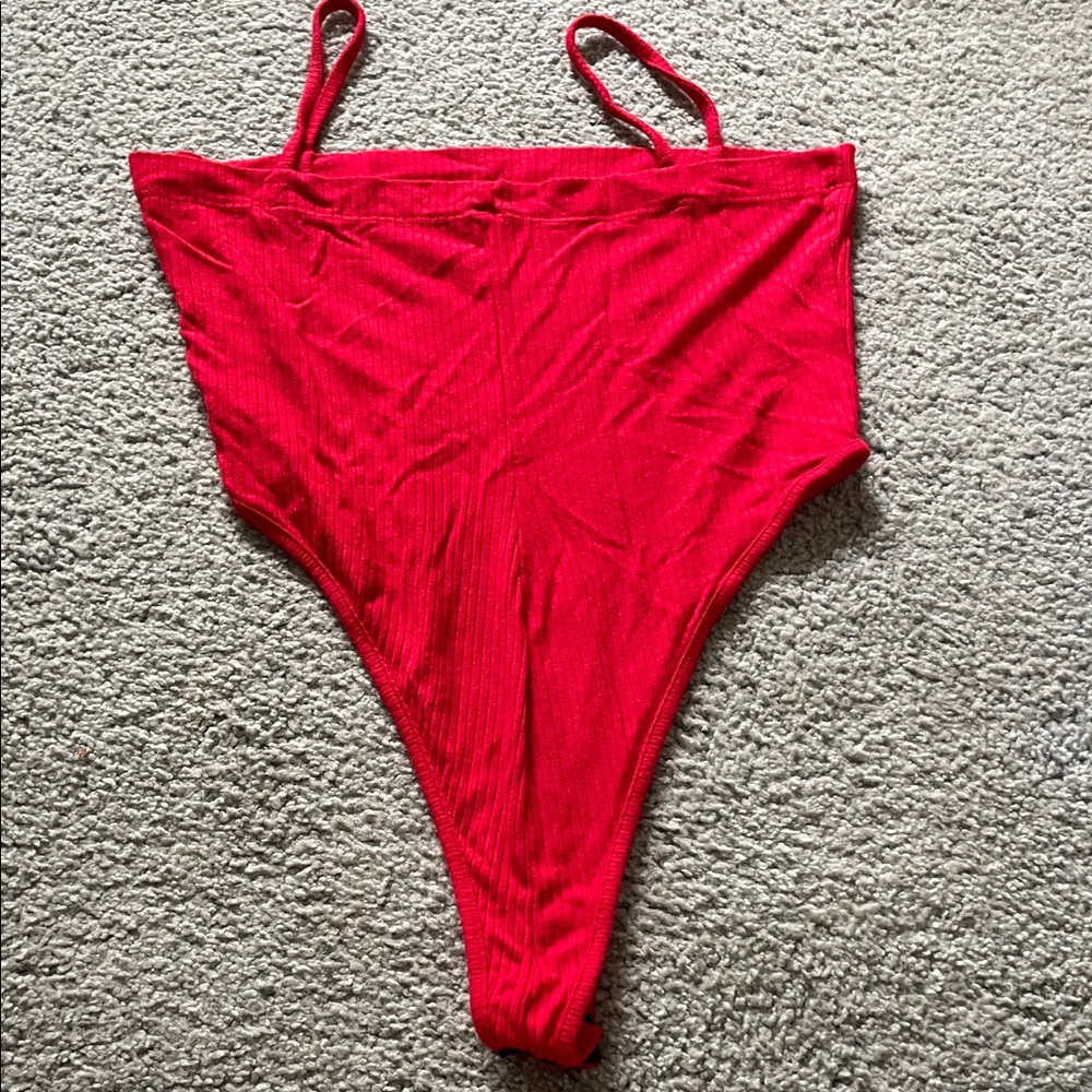 Red Ribbed Bodysuit - Picture 2 of 4